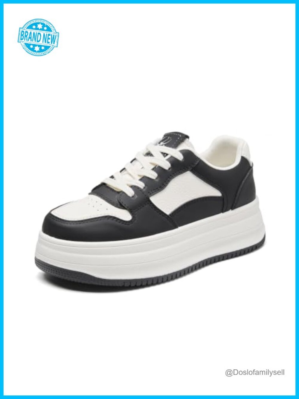 Platform Sneakers Chunky Lace-Up PU Leather Walking Casual Shoes